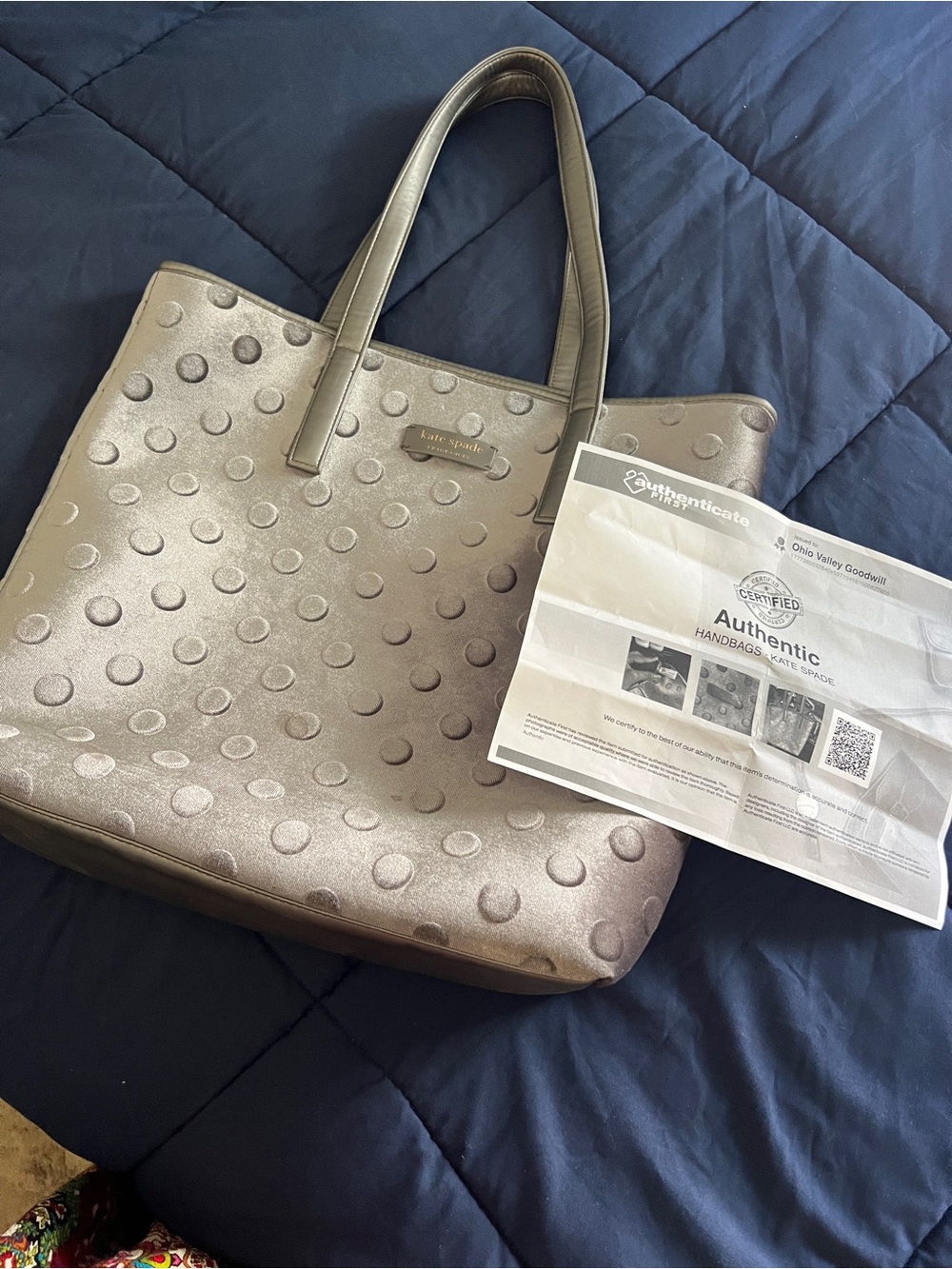 kate spade Charcoal Gray Polka Dot Velvet Tote